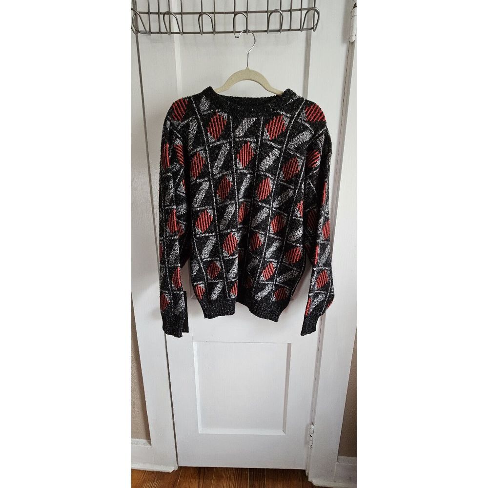 Scandia Vintage made in Usa Sweater tight knit Men's SZ Large  Black Red & White